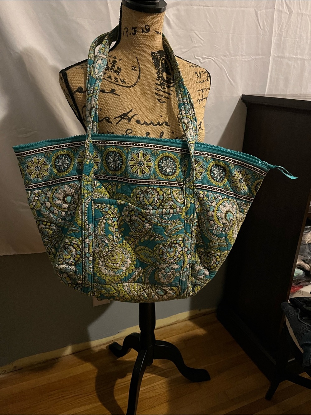 Vera Bradley Peacock”Retired” Teal and Green Quilted Large Paisley Tote